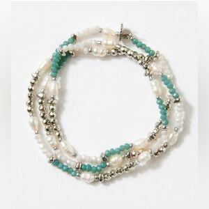 Karen Kane Stretch Beaded Necklace/Bracelet in Teal and Pearl